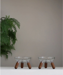 Oreo Glass Elevated Pet Table. Walnut . Short