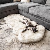PupRug® Runner Faux Fur Memory Foam Dog Bed - Curve White with Brown Accents