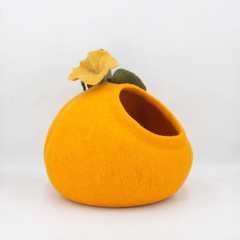 Whiskers Pumpkin Felt Cat Cave Bed 100% New Zealand Wool