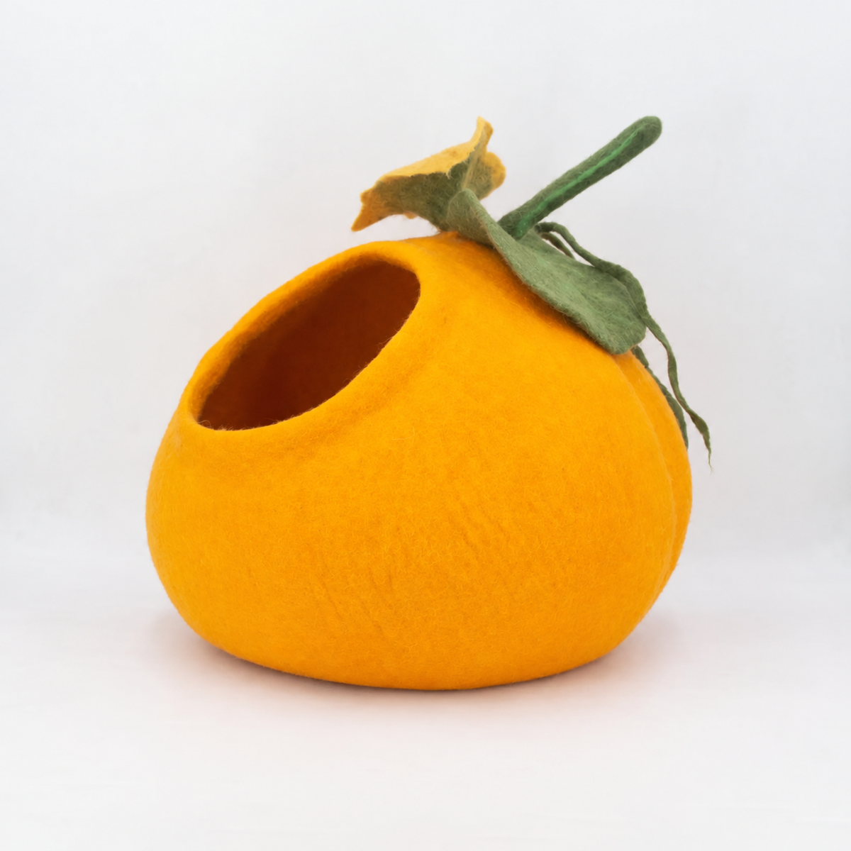 Whiskers Pumpkin Felt Cat Cave Bed 100% New Zealand Wool